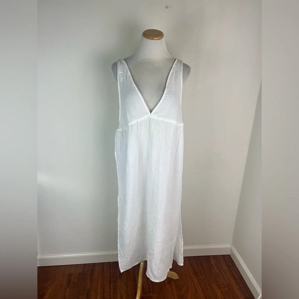 Shade & Shore Swim Coverup White Midi Dress Gauzy 100% Cotton Size M